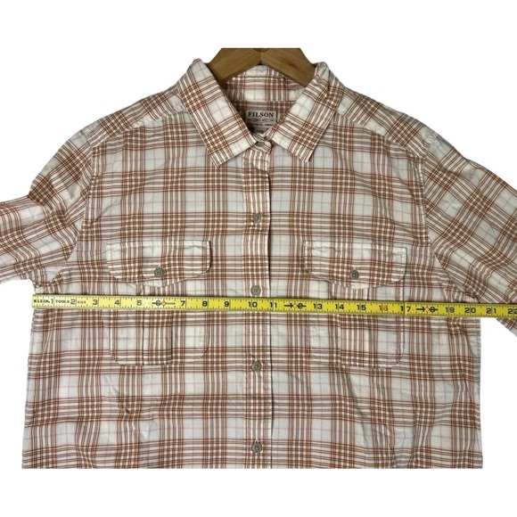 Women's Filson Kadin Island Long Sleeve Button Front Shirt White Tan Size Large - Picture 9 of 9